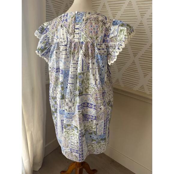 Entro Women’s Large Ric Rac Ruffle Purple Green Mini Dress - Picture 6 of 10